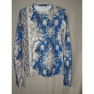 GaryGraham 422 Shirt Womens Printed Scroll Floral Art Blue Medium Long Sleeve